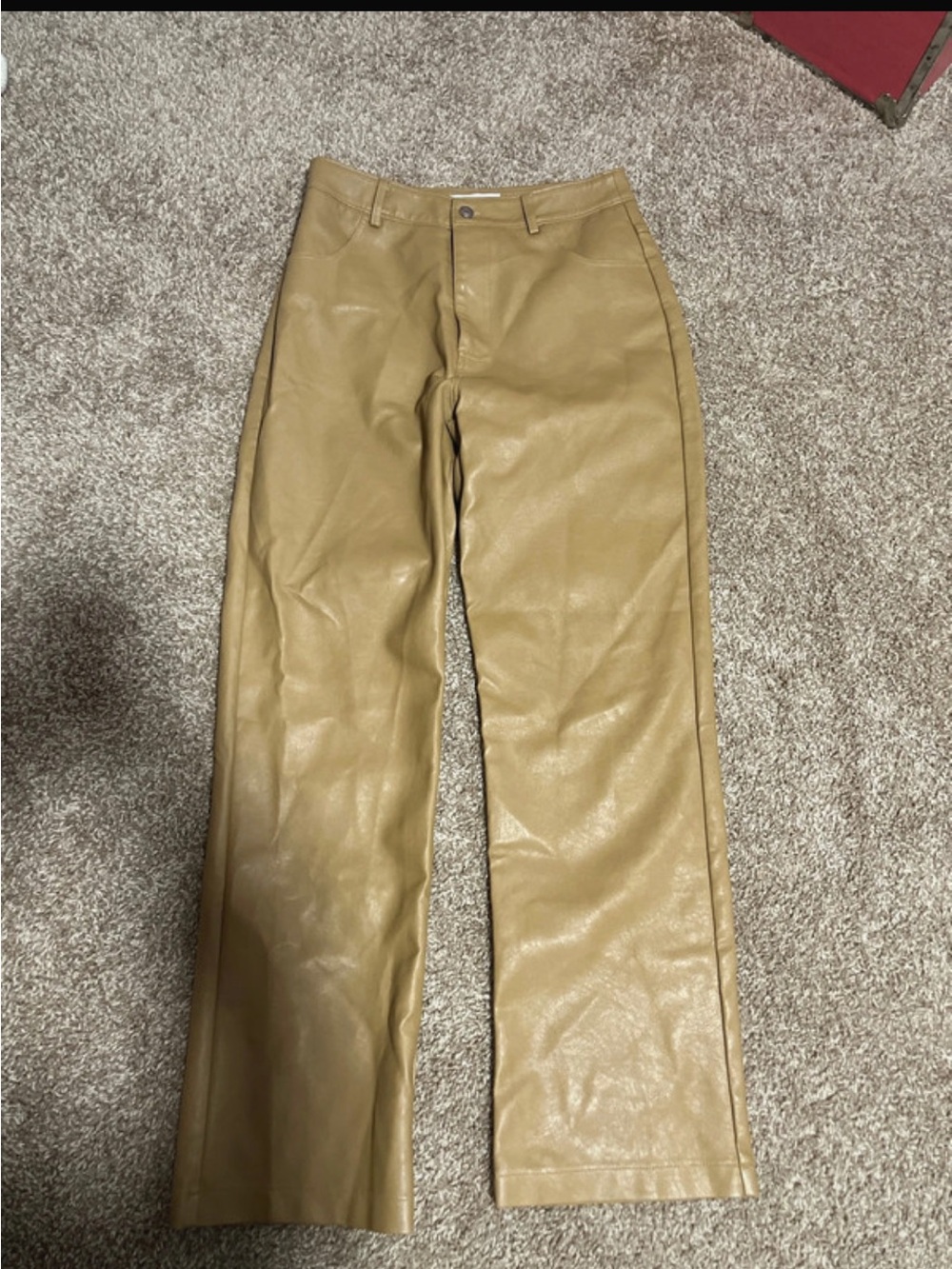 High-Rise Straight Leg Faux Leather Pants - Camel